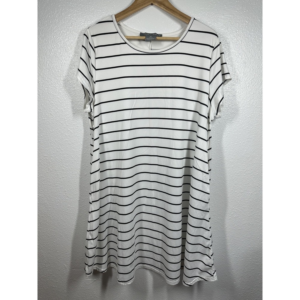 Lark + Grey Shirt Womens 2XL White Black‎ Striped Short Sleeve Stretch Casual